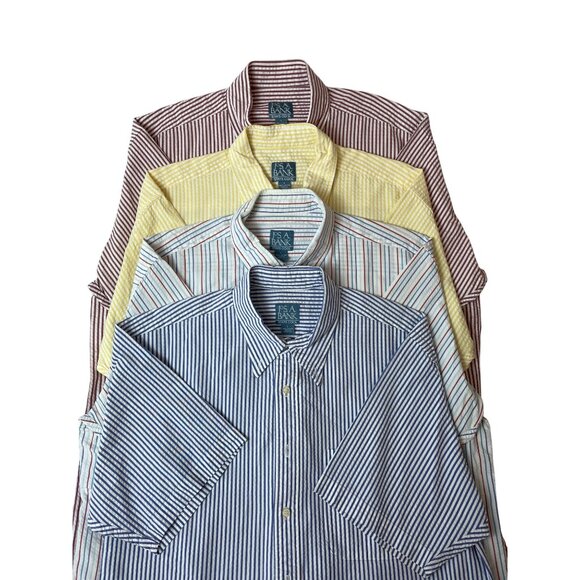Jos.A.Bank Mens Button-Up Short-Sleeve Shirts Multi-Color Striped Sz L - Picture 1 of 11